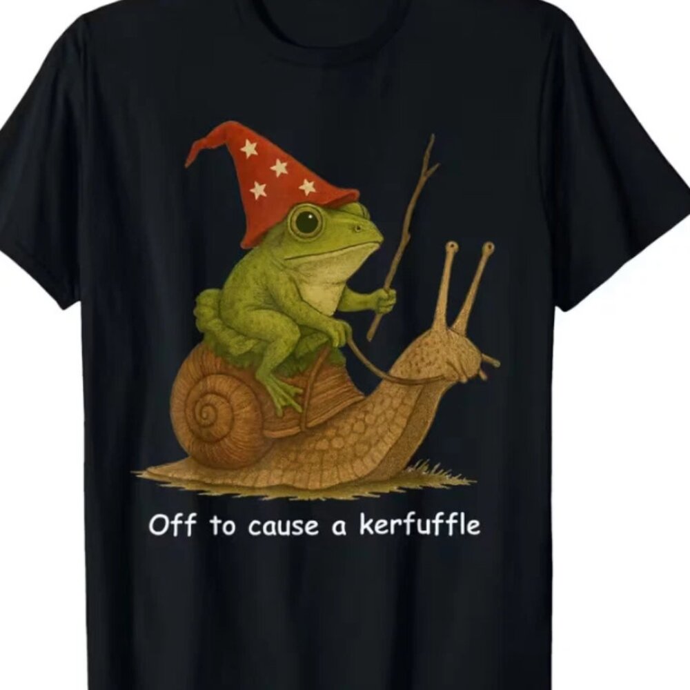 Funny Frog Wizard T-Shirt Off To Cause A Kerfuffle Frog Snail Graphic Tee